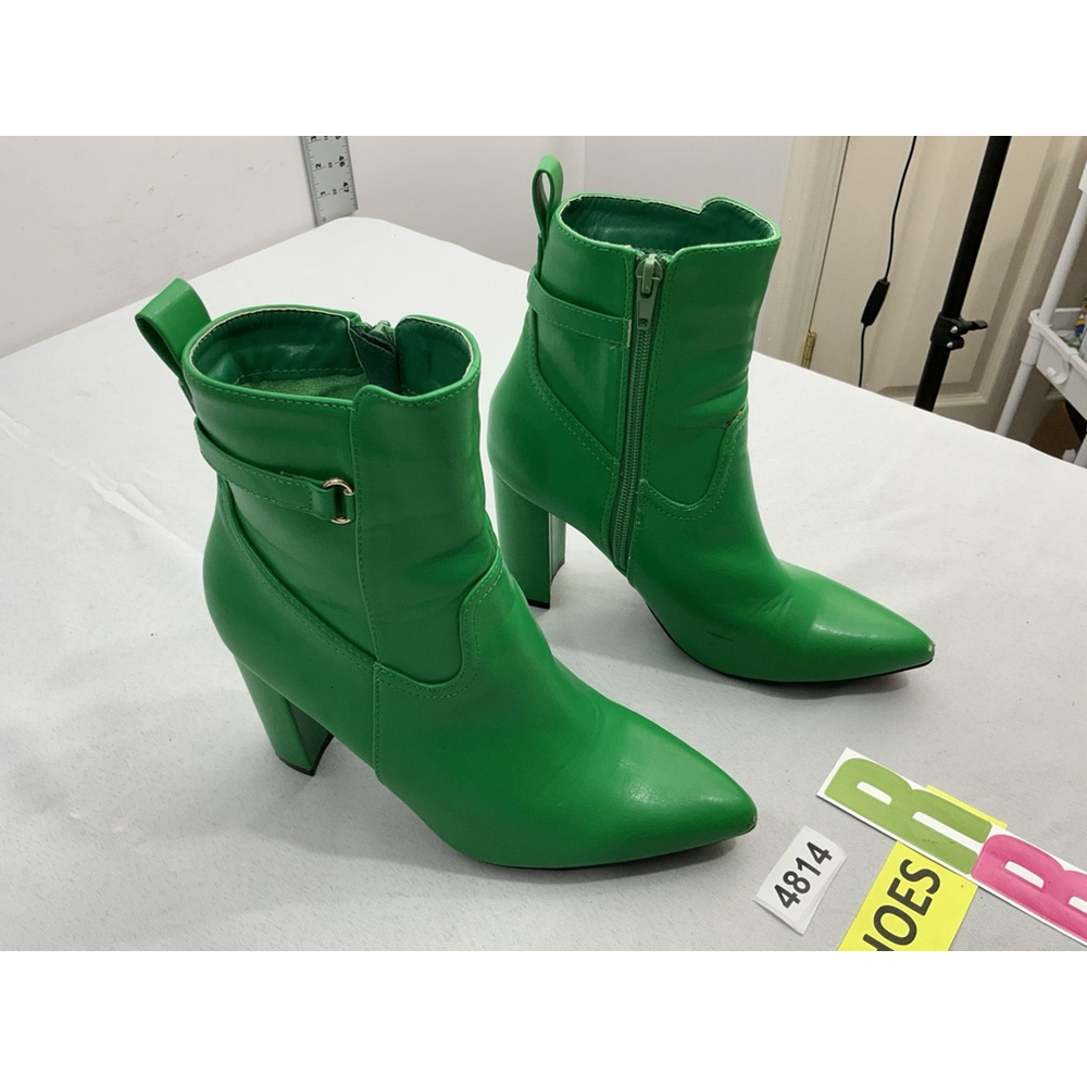 Womans Allegra Ankle Boots 7 Green Side Zip Stacked Heel Pointed Toe NWD